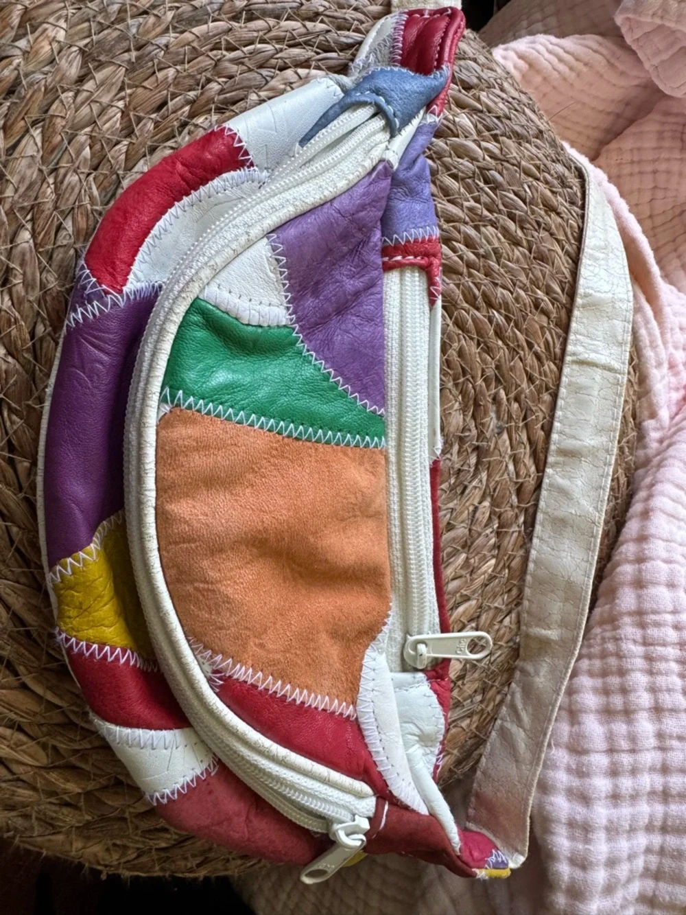 Vtg Colorblock Leather Fanny pack Mini Bag - fun colors, retro af - Picture 6 of 6